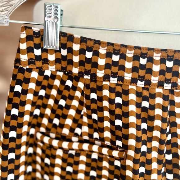 Maeve Anthro Checkered Pants Slim Ankle 8 Brown Black Knit Retro Mod Stretch - Picture 12 of 15